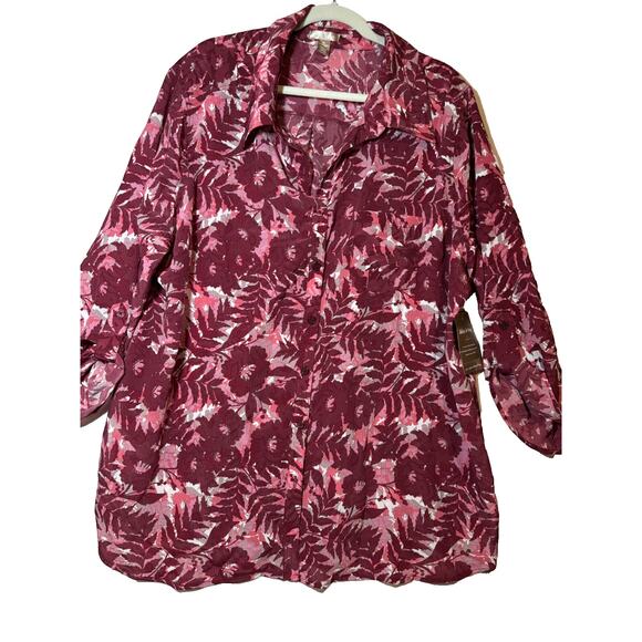 New Women’s 3x Blouse Floral Button  3/4 Sleeve Light Flowy Boho Tropical career - Picture 1 of 10